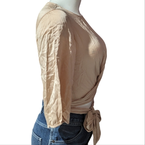 Zara Satin Effect Wrap Blouse, Blush, Size Small - Picture 3 of 5